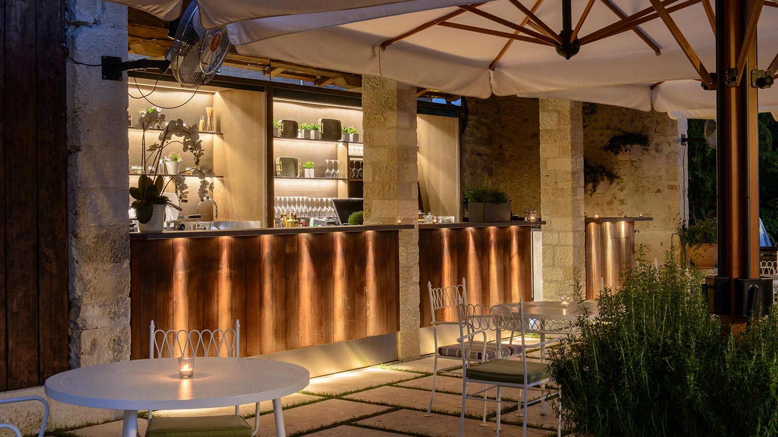 The Bar illuminated with soft lights during the evenings